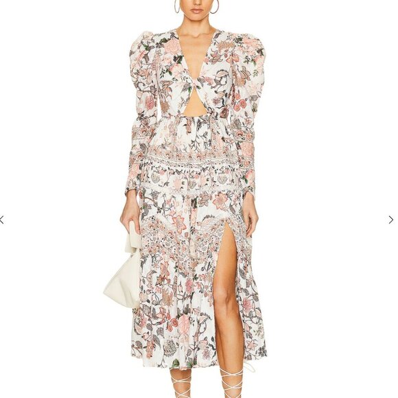 NWOT HEMANT AND NANDITA Tana Cut Out Midi Dress in Off White size small - Picture 1 of 6